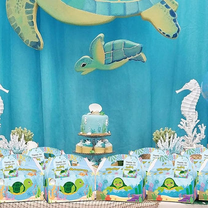 24PCS Sea Turtle Party Favor Gift Boxes With 24 Thank You Tags, Ocean Under the Sea Turtle Goodie Candy Treat Bags for Birthday Baby Shower Decorations Supplies