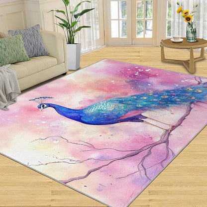 Peacock Rugs for Living Room - 5x6 Rug, Fantasy Peacock Area Rugs for Bedroom, Peafowl Rug, Girls Room Washable Carpet, Aesthetics Carpet - Peafowl Home Decor & Gifts