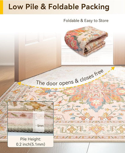 RELEANY Area Rugs 2'x6' Runner Rug Non Slip Washable for Kitchen Hallway Bedroom Beside Laundry Room Bathroom Rug, Floor Carpet, Light Pink Colorful