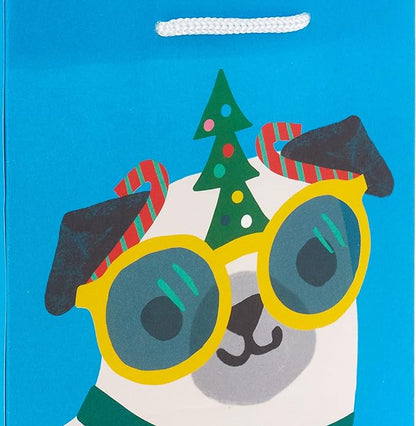 Hallmark 6" Small Christmas Gift Bags for Kids (8 Bags: Rainbow Candy, Donut Tree, Merry, Cute Pug Puppy) for Gift Cards, Holiday Party Favors, Teacher Presents