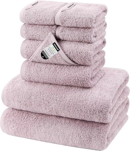SEMAXE Bath Towel Set, 8 Piece Towel Set for Bathroom, Quick Dry Cotton Towels with Hanging Loops, Easy Care, Purple