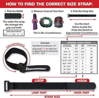 Reusable Cinch Straps 2" x 15" - 6 Pack, Multipurpose Strong Gripping, Quality Hook and Loop Securing Straps (Black)
