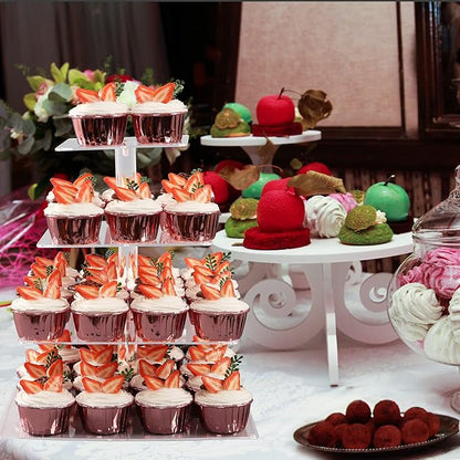 Cupcake Stand for 50 Cupcakes,4-Tier Acrylic Cupcake Tower Holder,Cupcake Holder,Dessert Stands with LED Light String for Cupcake Display,Wedding,Birthday,Baby Shower