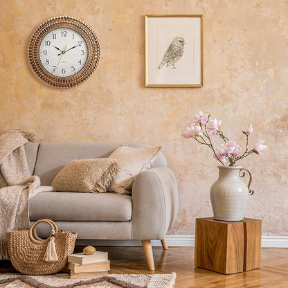 Bekith Wall Clock 12 Inch Silent Non-Ticking Retro Wall Clocks Battery Operated, Round Vintage Decorative Clock for Kitchen, Home, Office, Bedroom, Living Room, Bathroom, School
