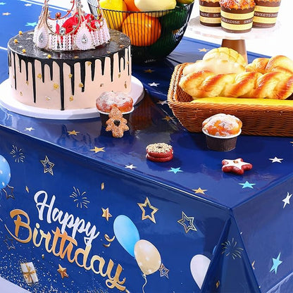 Moukeren Navy Blue and Gold Birthday Party Decorations 56 Pcs Happy Birthday Photography Backdrop Banner Tablecloths Confetti Balloons Kit for Boys Girls Men Women Party Supplies Decor
