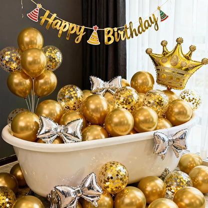 Patimate Metallic Gold Balloons - 150pcs 5 Inch Chrome Gold Latex Party Balloons for Birthday Anniversary Wedding Baby Shower Graduation Retirement Engagement New Years Casino Disco Party Decorations