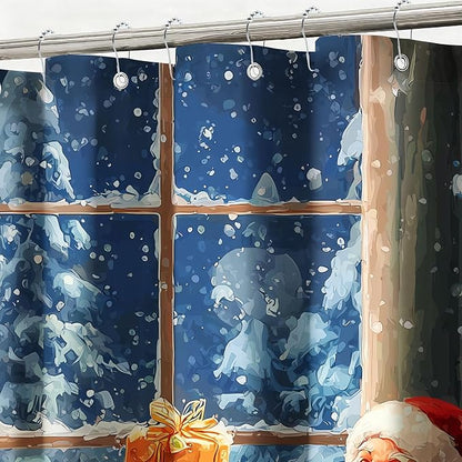 Vintage Christmas Shower Curtain Retro Santa Claus Shower Curtains for Bathroom Waterproof Fabric Bath Curtain Decor with Hooks