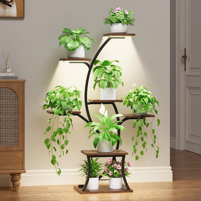 Indoor Plant Stand with Grow Lights, 7 Tiered, 44" Tall | Plant Shelf, Heavy Duty Anti-rust Iron Pipes, Water-resistant & Anti-corrosive Wood, Auto Timer, Long-lasting