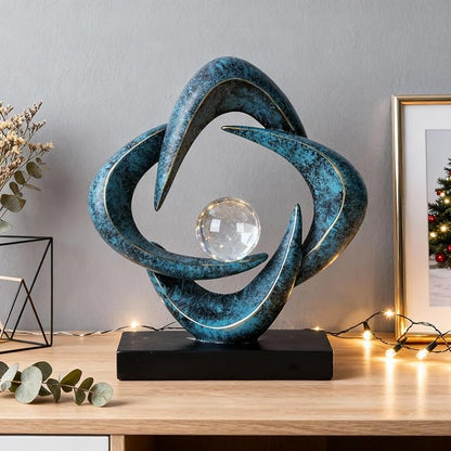 Abstract Art Sculpture, Resin Gold Decorative Statue, Modern White Ornaments for Living Room, Decorativas Modernas for Coffee Table/Entryway/Office Collectibles (Blue&Gold)