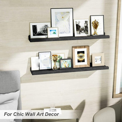 Love-KANKEI 36 Inch Long Floating Shelves Wall Mounted Set of 2, Large Wood Wall Shelves for Storage,Rustic Hanging Shelves for Display,Bedroom, Living Room,Bathroom,Kitchen, Black