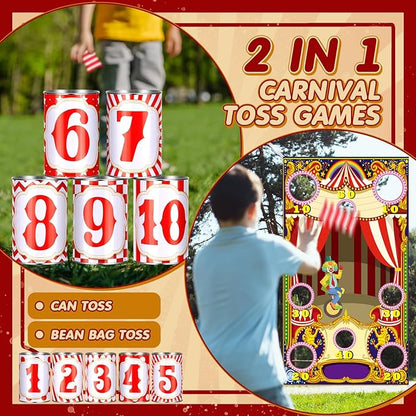 14 Pcs Carnival Bean Bag Toss Games with 10 Carnival Can 3 Bean Bag and 1 Banner for Family Party Birthday Easter Outdoor Activities