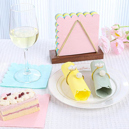 100 Pcs Cocktail Napkins Colorful Napkins with Scalloped Edges 5 x 5 Inch Dinner Napkins Disposable Thick Paper for Wedding Dinner Birthday Party - Assorted Colors Pink Green Yellow Blue