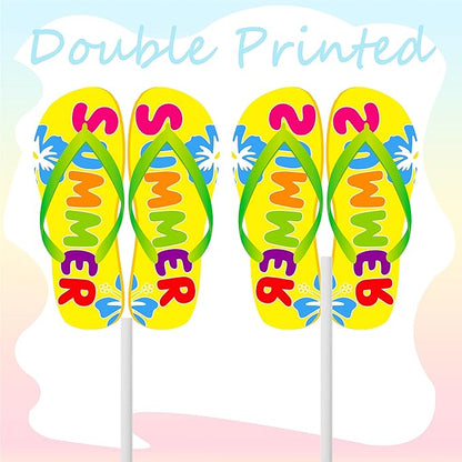 36pcs Beach Flip Flops Cupcake Toppers Summer Beach Party Cupcake Toppers Decorations Pool Decorations Supplies for Summer Birthday Tropical Luau Hawaiian Party Supplies