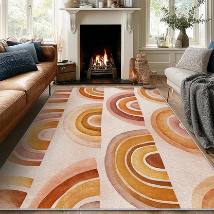 Retro Arcs Area Rug 8x10, Minimalist Arch Pattern Rug, Modern Retro Neutral Carpet for Living Room Bedroom, Non Slip Washable Rug