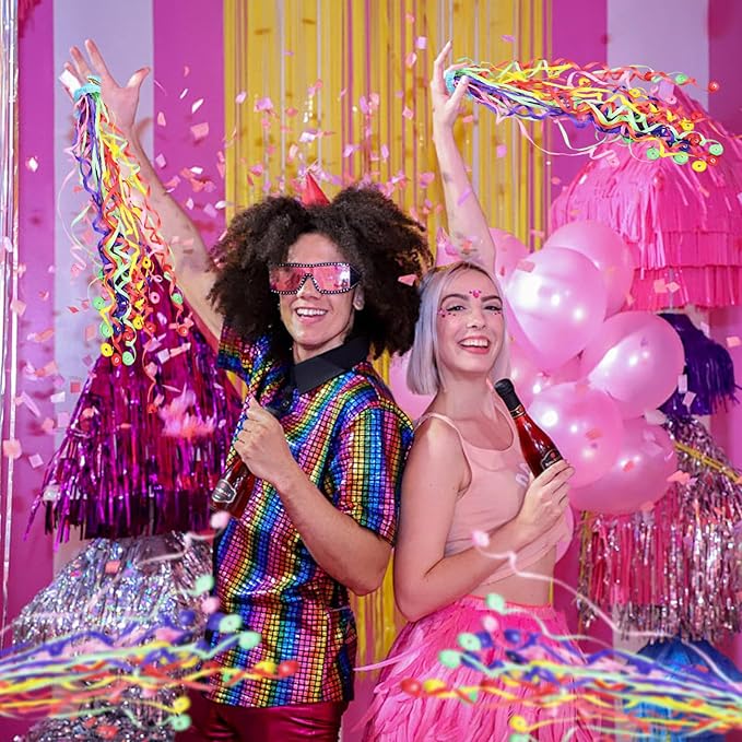 50Pcs Colorful Streamers Poppers Hand Throw Confetti Popper No Mess Party Poppers Paper Crackers for Christmas New Year Birthday Wedding Graduation Engagement Retirement Celebrations