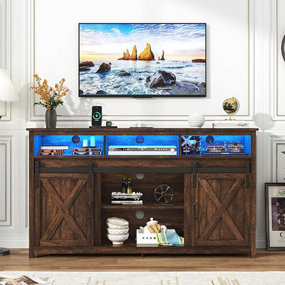 LED Farmhouse TV Stand for 65 inch TVs, Rustic Entertainment Center TV Cabinet