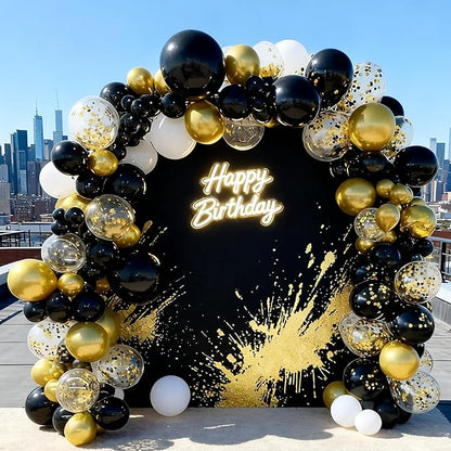 60pcs Black and Gold Balloons, 12inch Black and Gold Confetti Balloons for Graduation 2026, Birthday, Anniversary, New Year Party Decorations