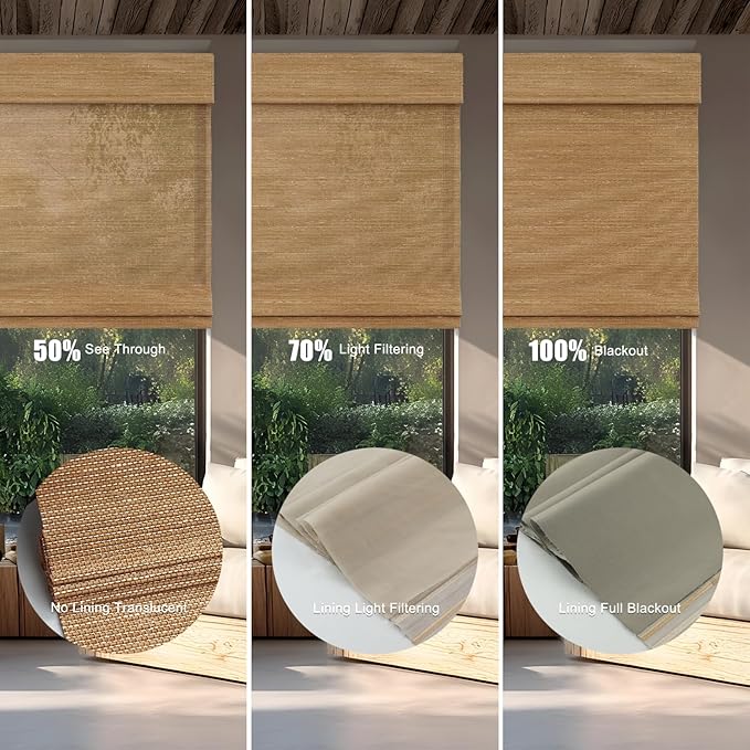 Motorized Bamboo Roman Shades, Motorized Blinds with Remote Compatible with Homekit, Alexa GoogleHome, Smart Wood Woven Shades for Indoor Windows, Customize, Amber Mesa