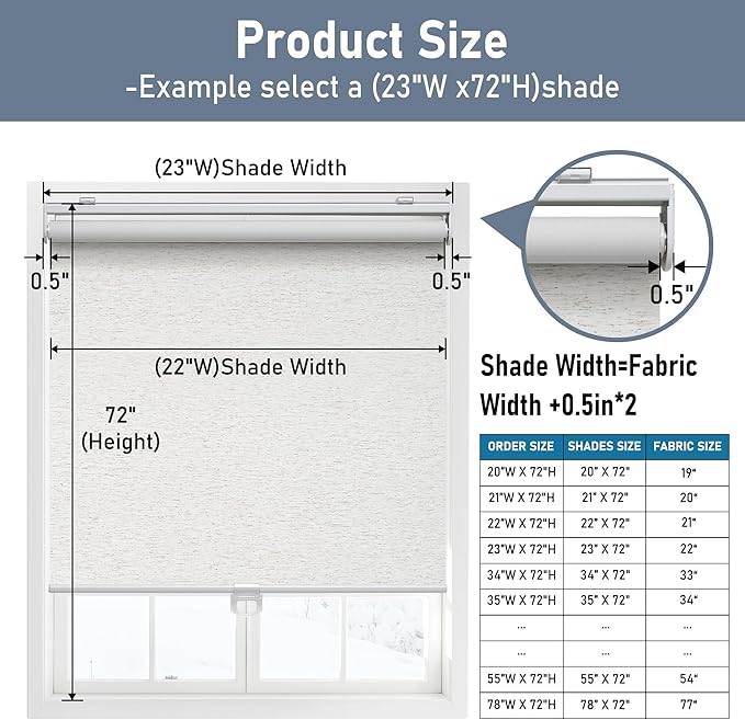 Cordless Roller Shades Blackout Blinds for Windows Room Darkening Rolled Up Shades with Spring System, UV Protection Window Shades Door Blinds for Home and Office (35" W x 64" H, Linen Cream