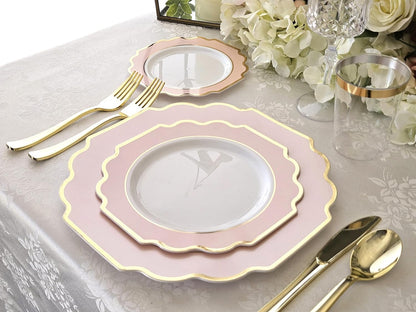 " OCCASIONS " 120 Plates Pack,(60 Guests) Heavyweight Premium Wedding Party Disposable Plastic Plates Set -60 x 10.5'' Dinner + 60 x 8'' Salad/Dessert(Imperial in Blush & Gold)