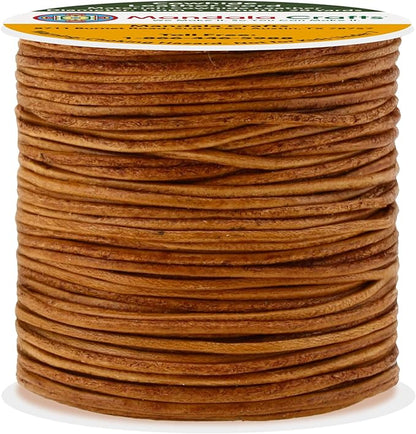 Mandala Crafts Round Cowhide Genuine Rust Leather Cord for Jewelry Making Kumihimo Leather Rope Spool - Rust String Lace - 20 Yds 1mm Cording