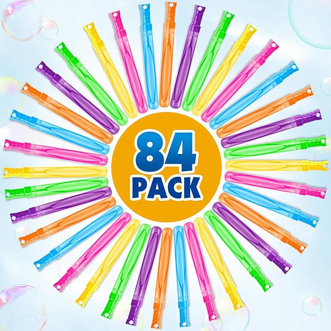 OCHIDO 84 Pcs Bubble Wand in 6 Colors, Bubble Wands Bulk for Kids Party Favors, Bubbles Party Favors for Summer Toys Gift, Indoor Outdoor Activity, Birthday Party, Wedding, Goodie Bags Stuffers