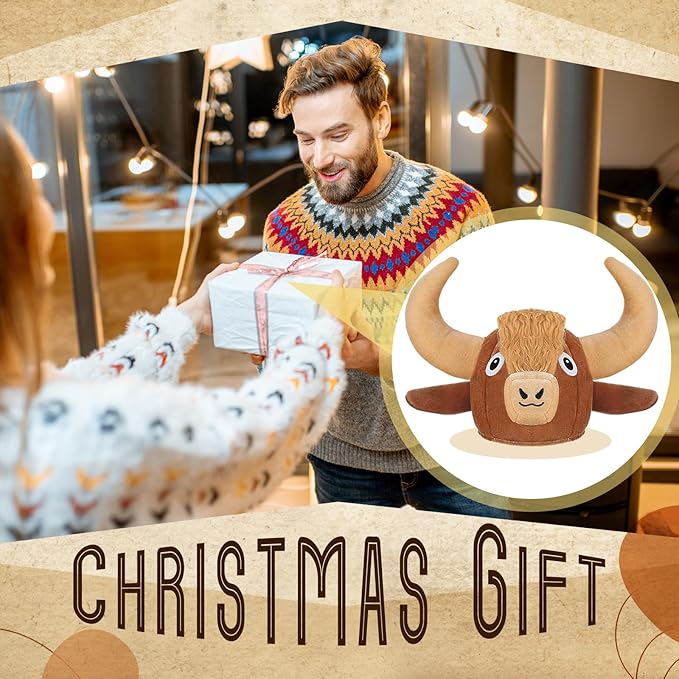 Shihanee Highland Cow Head Plush Hat Highland Cow Gift for Women Animal Headwear Party Supplies Costume Animal Hat Gifts for Women Photo Booth Prop Dress up Accessory