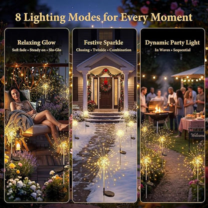 Solar Firework Lights, 10 Pack 120 LEDs 8 Lighting Modes Twinkle Solar Garden Lights Outdoor Waterproof for Yard Patio Walkway Pathway Party Wedding Balcony Decorative - Gifts for Women Mom