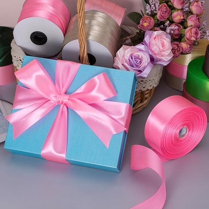 YASEO 1 1/2 Inch Flamingo Pink Solid Satin Ribbon, 50 Yards Craft Fabric Ribbon for Gift Wrapping Floral Bouquets Wedding Party Decoration