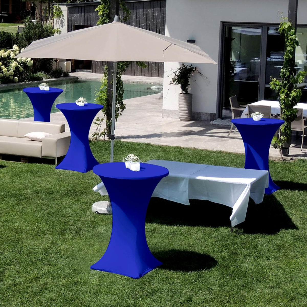 Cocktail Table Covers-Spandex Round High Top Table Cloths 6 Pack 32x43 Inch-Royal Blue Stretch Fitted Bar Tall Tablecloth for Pub Bistro Highboy Party Banquet Height Folding Satnding Tables