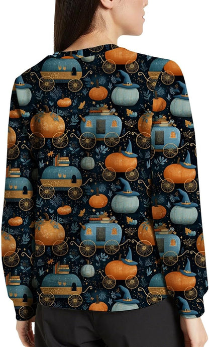 LIZALIG Pullover Cute Sweatshirt Orange Skeleton Fall Festive FunWomens Design Bat Holiday Party Outings Pumpkin Print