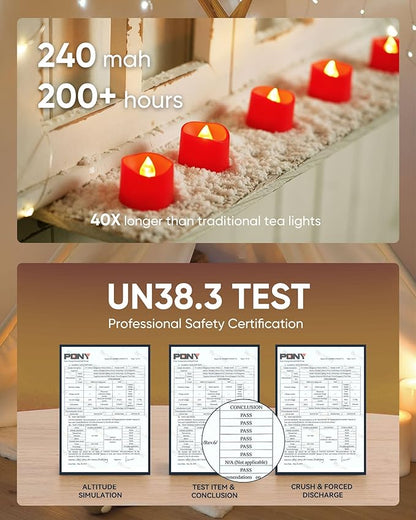 Homemory Red Tea Lights Candles Battery Operated, 200+Hour Flameless Flickering Fake Electric LED Colored Tealights Candles for Party, Wedding, Anniversary, Halloween, Christmas, 24-Pack