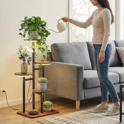 4 Tier Plant Stand Indoor with Grow Light for Multiple Plants | Corner Flower Stand, Vintage Multi-Layer Design, Sturdy Plant Shelf, Space-Saving, Ideal for Living Room Indoor Plant Display