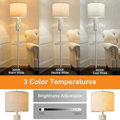OYEARS Dimmable Farmhouse Floor Lamp for Living Room, 2-in-1 Rustic Floor Lamp with Main&Night Light,Linen Shade&Dual Switches, 65" Standing Lamp for Bedroom Office Corner Dining Room, Wood Pole Lamp