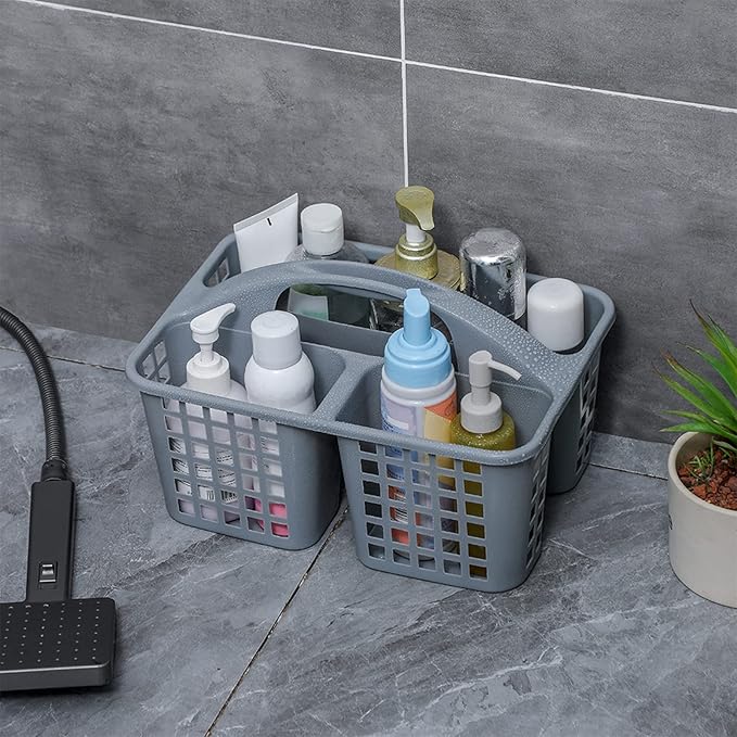JiatuA Portable Shower Caddy Basket with Compartments Cleaning Supplies Organizer with Handle Plastic Storage Divided Tool Bin for Bathroom, Bedroom, Kitchen, College Dorm, Garden, Under Sink, Grey