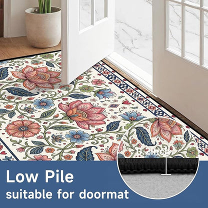 2'x3' Boho Floral Area Rug Vintage Colorful Botanical Carpet Non-Slip Washable Rugs for Entryway Bedroom Living Room Nursery Kitchen Playroom Home Decor