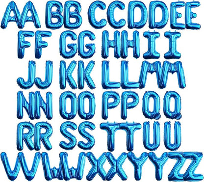 [52 PCS] 16" Foil Blue Letter Balloons 2 Sets of A-Z, Mylar Aluminum Hanging Alphabet for Graduation New Year eve Birthday Party Decorations