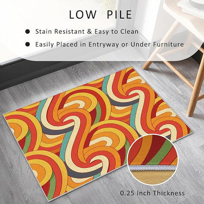 70s Retro Rug Large 8x10 Abstract Striped Groovy Hippie Pattern Area Rugs for Living Room, Bedroom, 70s Retro Home Decor Accessories Indoor Carpet, Non Slip & Machine Washable, GD0333