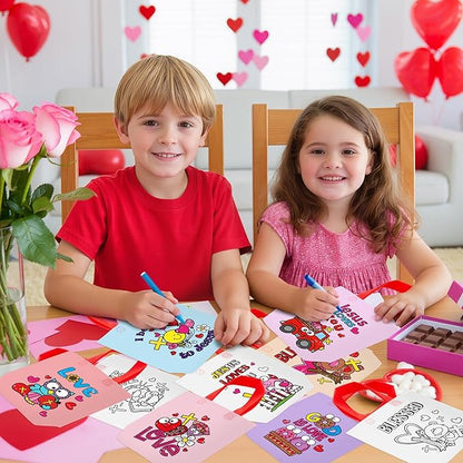 Valentine's Day Cartoon Coloring Goodie Bag for Kids - 24Pcs Christian Bulk Color Your Own Gift Bag with Handle Religious Reusable Coloring Non Woven Tote Bag for Valentine Party DIY Painting Craft