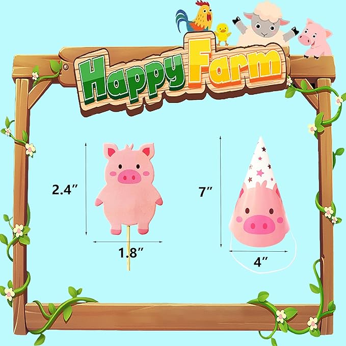 TSJ 24PCS Animal Themed Costume Hats Birthday Party Headband, Farm Cupcake Toppers for Farm Themed Party Favors