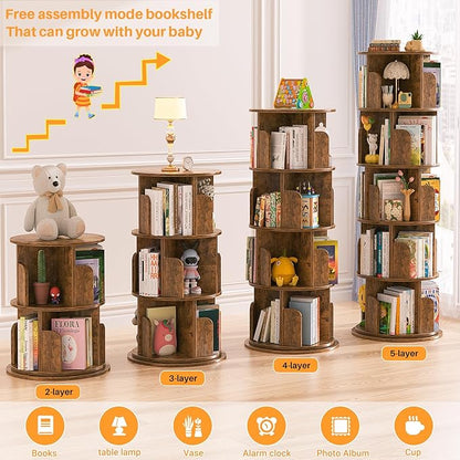Aheaplus Rotating Bookshelf, 360 Display Wood Spinning Bookshelf Tower