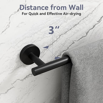 Matte Black Towel Bar, 18 Inch Bathroom Towel Rack, Towel Holder Wall Mounted, Thicken SUS304 Stainless Steel Towel Rod Modern Home Decor (Total Length 20-Inch)
