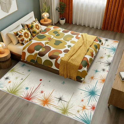 Mid Century Modern Rug Square 8x8 50s 60s Retro Starburst Pattern Area Rugs for Living Room, Bedroom, Mid Century Modern Home Decor Accessories Indoor Carpet, Non Slip & Machine Washable