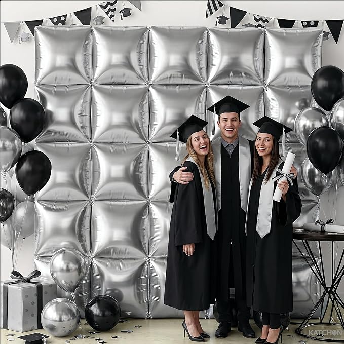 KatchOn, Metallic Silver Square Foil Balloons - 19 Inch, Pack of 25 | Balloon Backdrop for Graduation Party Decorations | Foil Balloon Wall Backdrop For Graduation Decorations | Prom Decorations 2026
