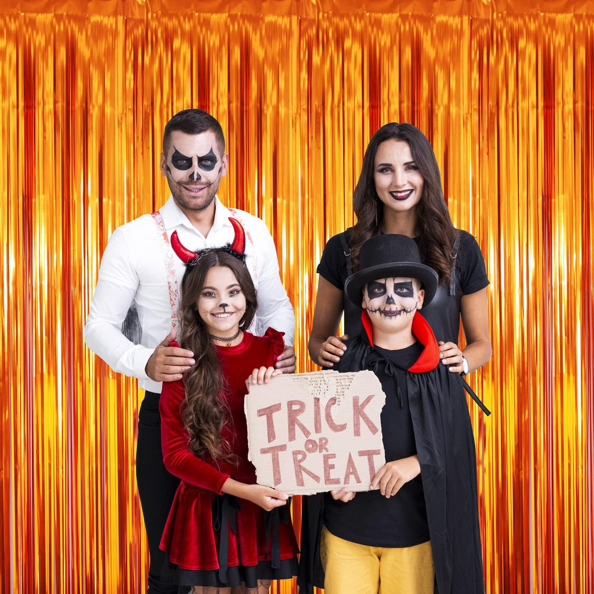 GOER 3.2 ft x 8.2 ft Metallic Tinsel Foil Fringe Curtains Party Photo Backdrop Party Streamers for Birthday,Graduation,New Year Eve Decorations Wedding Decor (4 Packs,Orange)