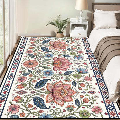 2'x3' Boho Floral Area Rug Vintage Colorful Botanical Carpet Non-Slip Washable Rugs for Entryway Bedroom Living Room Nursery Kitchen Playroom Home Decor