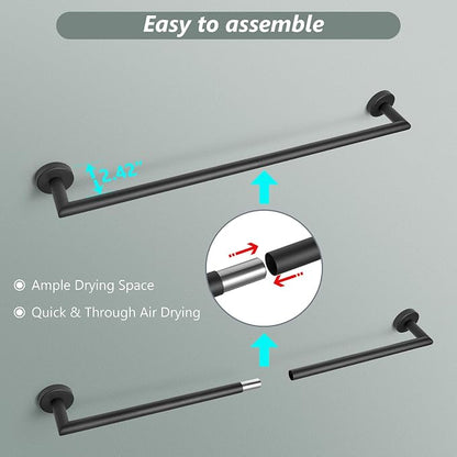 Black Towel Bar 18 Inch Bathroom Towel Racks Wall Mounted Bath Towel Holder Modern Home Decor Towel Rod Bath Towel Hanger Stainless Steel Bathroom Accessories Towel Rail Single Towel Bars Matte Black