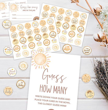 ALodr How Many Kisses Baby Shower Game Set - Boho Standing Sign, 50 Guessing Cards, 180 Kisses Stickers