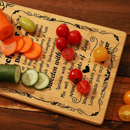 Gifts for Daughter in Law Cutting Board Set, "Recipe for a Daughter-in-Law" Christmas Birthday Gifts for Daughter in Law with Engraved Utensil, Daughter-in-Law Gift from Mother-in-Law Christmas