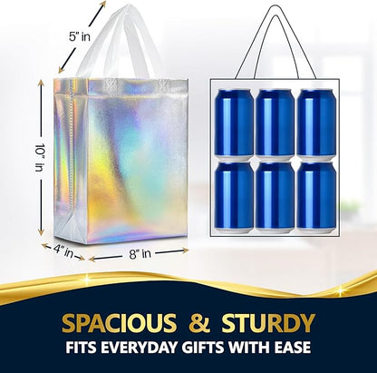Nush Nush Holographic Bulk Gift Bags Medium Size - Set of 30 Reusable Iridescent Gift Bags with Handles - Goodie Bag for Birthdays, Weddings, Holidays, Valentines, Events - 8W x 4D x 10H